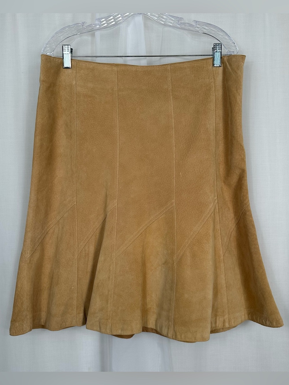 Vintage Y2K Janeville Suede Leather A Line Flared Skirt Camel Tan 14 Fits 10 12